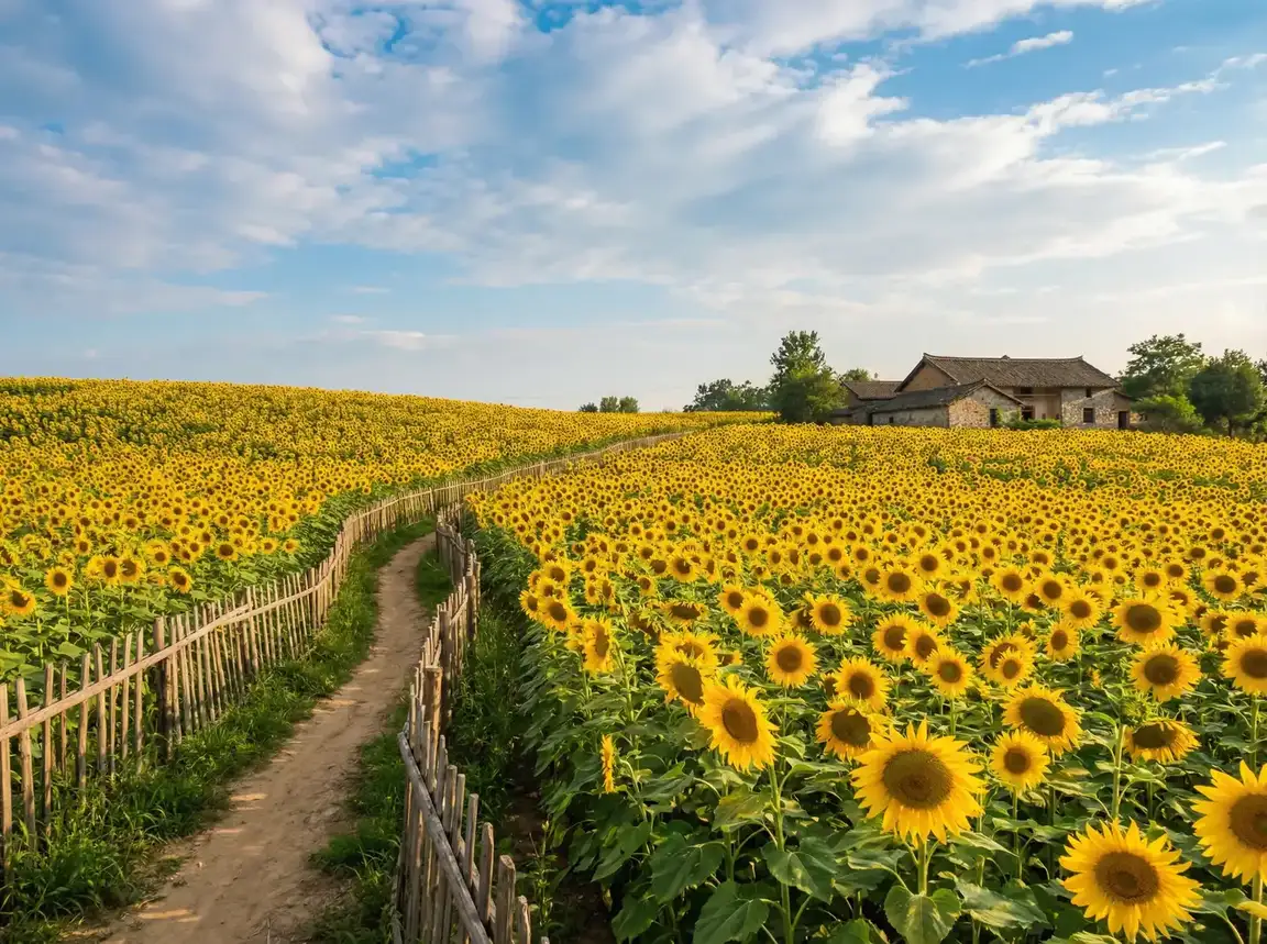 金灿灿的向日葵花海一望无际 - 老汉推车| 乡野花田